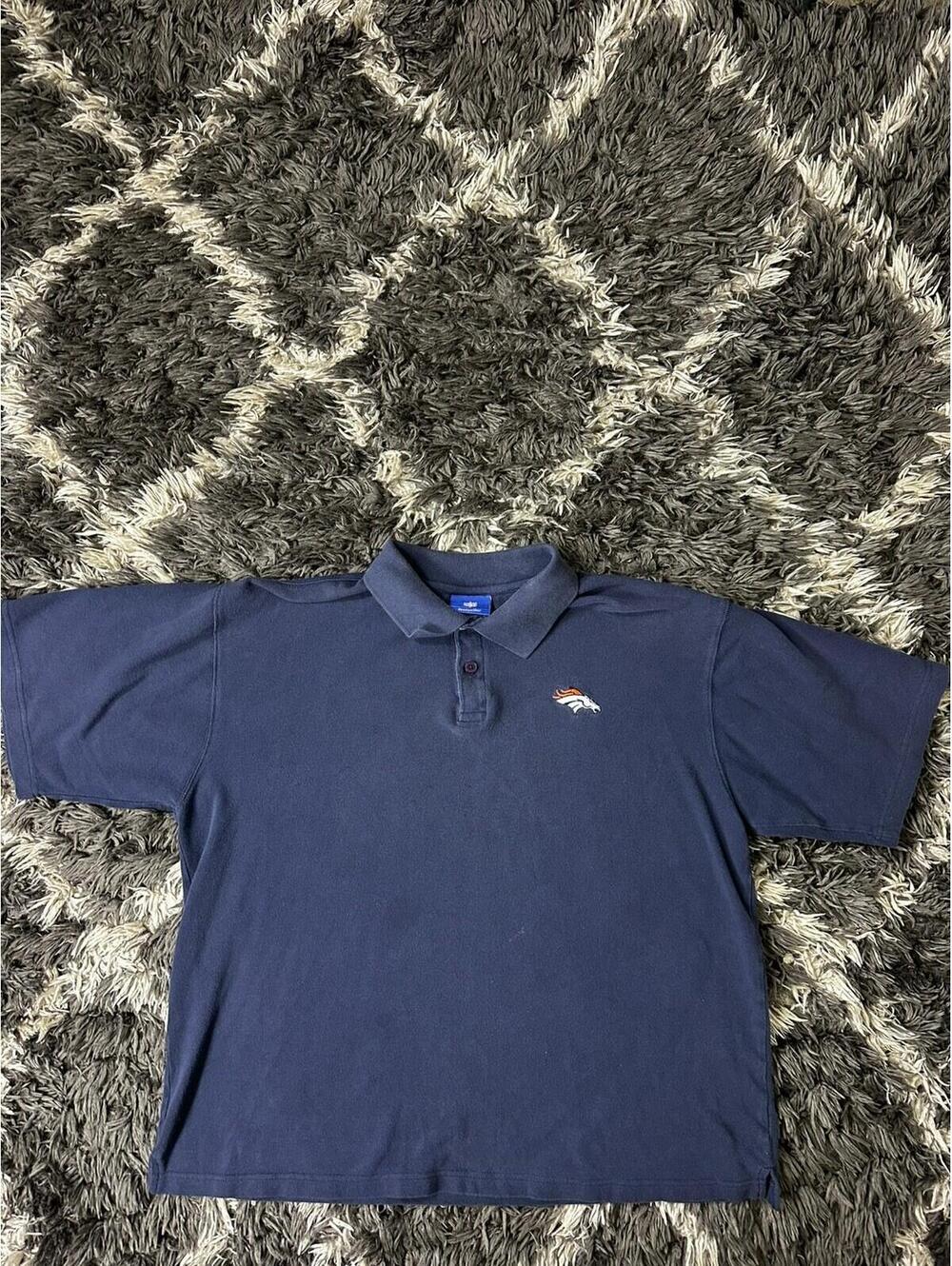 Vintage Reebok NFL Denver Broncos Polo Shirt Mens Large L Navy Blue